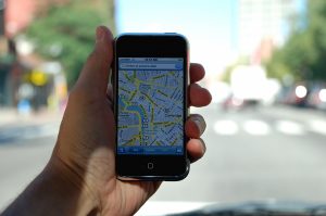Location planning phone with an open map