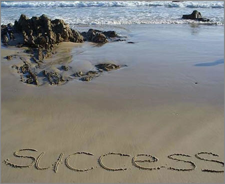 Results of careful time management success-title_in_beach_sand